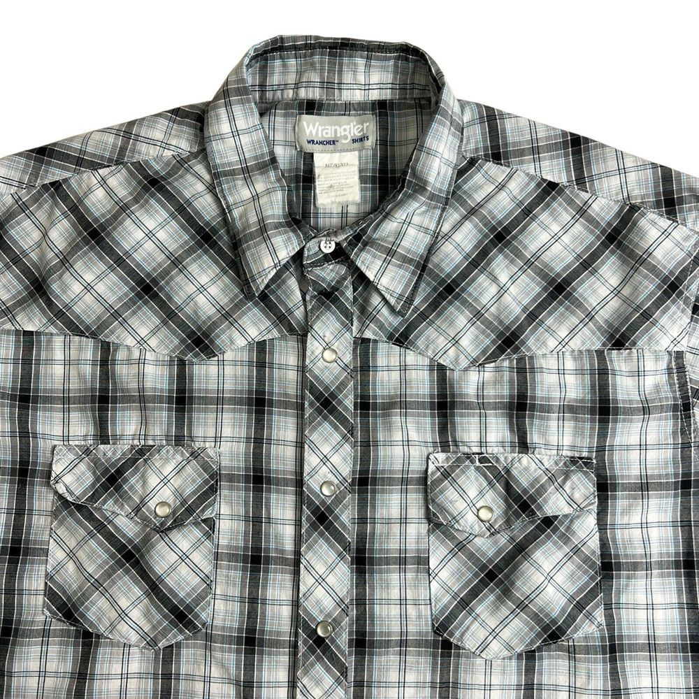 Wrangler Wrancher Mens XXL Gray Plaid Pearl Snap Short Sleeve Button Up‎ Shirt